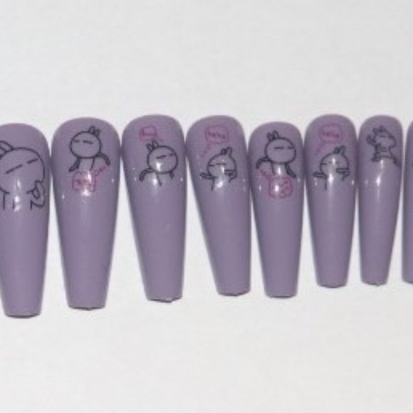 Lavender with Bunnies- press on nail set - Picture 2 of 6